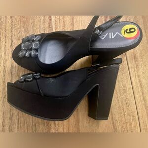 MIA Black Platform Heels with Gem Accents